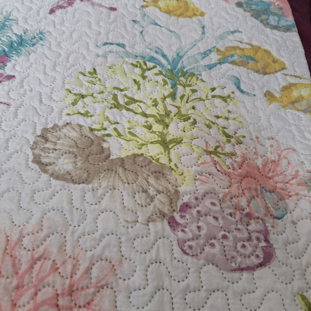 2pc Set Fish And Coral Quilted King Size Pillow Shams